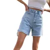 Pantaloncini New Summer Women Pantaloncini di jeans neri a vita alta Pantaloncini bermuda di jeans larghi con bottoni dritti femminili casuali