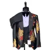 Men's Suits Fashion Wedding Tuxedos Men Floral Pattern One Button Shawl Lapel Customized 3 Pieces Groom Wear Blazer Vest Pant