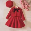 Ensembles de vêtements 2-6 ans enfants robe filles costume enfants vêtements de mode bébé automne rouge rose gris ensemble swing manteau évasé chapeau 2024