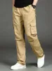 Pantalones Cargo de pierna recta para hombre con bolsillos múltiples con solapa de algodón Solind trabajo informal suelto al aire libre para senderismo táctico 240226