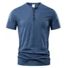 Mens Casual högkvalitativ sommar kortärmad Henry-halsringning Mens T-shirt Fashionabla Basic Mens T-shirt 240305