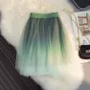 Klänningar kvinnor kjol puffy gradient kort kjol elegant tyll kjol veckad dans tutu kjolar mesh aline blå lila grön mujer faldas