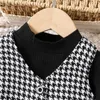 Girl Dresses Patpat 3st Toddler Classic Grid/Houndstooth Long Sleeve Dress Set