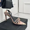 Casual Designer Fashion Women Shoes Sexy Lady Nude Patent Leather Strappy Pointy Toe High Heels Sandals Zapatos Mujer Sandals 10cm