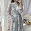 Elbise uzun kollu midi elbise kadınlar vintage fransız nazik baskı dantel tasarlanmış olgun zarif ofis bayanlar günlük yeni bahar şık ootd