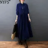 Dress NYFS 2022 Autumn Korea New Loose Woman Dress Vestido de mujer Robe Elbise Corduroy Turndown Long Sleeve Dresses