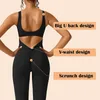 Kvinnor Rompers Halter ärmlös Skinny Bodycon Yoga Jumpsuits Ribbed Sport Fitness Casual Square Neck Spelauit Club Streetwear 240228