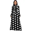 Kleid Lässig Elegante Frauen Lange Kleid Langarm Weibliche Robe Bogen Knoten Polka Dots Mädchen Vestidos Elegante dame maxi Kleider