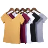 T-shirt 2021 Zomer T-shirt Vrouwen Hoge Kwaliteit Vneck 5 Snoep Kleur Katoen Basic Effen Eenvoudige T-shirt Voor Vrouwen korte Mouw Vrouwelijke Tops