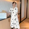 Kleider 2022 Sommer Mutterschaft Stillzeit Kleidung Mode Hohe Taille V-ausschnitt Flare Hülse Stillen Chiffon Polka Dot Kleid Für Stillen