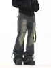 Męskie spodnie BTSG retro plisowane wstążki Mikro Flearne dżinsy z niszowym projektem Cleanfit Zakażone spodnie na mopa podłogowe