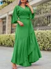 Casual Dresses Vonda 2024 Elegant Women Satin Dress Fashion Belted Ruffle Long Maxi Sundress Sexig V Neck Solid Color Party Robe Oversize