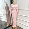 Abbigliamento etnico Eid Abaya in raso Abito interno Donna Elegante Hijab musulmano Abito Avvolgente africano Vita Dubai Turchia Abaya modesto Kimono Caftano