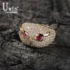 Pierścienie zespołowe Uwin Owl CZ pierścienie dla mężczyzn mody spersonalizowana biżuteria hip -hopowa lodowana z sześciennej cyrkonu Pierścień świąteczny L240305