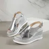 Gold Silver PU Leather Wedge Sandals for Women Summer Peep Toe Platform Sandles Woman Plus Size Thick Sole Sandalias Mujer 240228