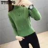 Pullovers Woman Sweater منتظم Pullover نصف طوق مرتفع الخصر النحيف النحيف متماسكة القصيرة البسيطة البسيطة النمط الأساسي بالجملة Mujertraf