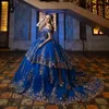 Robes de luxe bleu royal quinceanera pour 16 filles appliques dentelle perles tulle princesse robes de bal anniversaire robe de bal vestidos de 15 anos