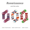 Chaussettes pour femmes Renaissance boîte cadeau chaussettes à la mode chaussettes de couleurs fraîches et contrastées printemps et été chaussettes en coton tube moyen en relief pour femmes femmes