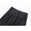 Capris Traf Pockets Black Pants Autumn Faux Leather Pants For Women High midja breda raka benbyxor Kvinna Fashion Casual Pants