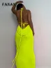 Kleid Strand Maxikleid Sommer Frauen Sexy Durchsichtig Club Party Kleider 2022 Halter Quaste Rückenlos Langes Outfit Orange Urlaubskleid