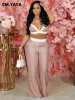 Suits CM.YAYA Fashion White Patchwork Women's Set Bra Top and Wide Leg Straight Pants Suit 2023 Sexy Two 2 Piece Set Outfit Tracksuit