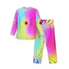 Ropa de dormir para hombres Conjunto de pijamas hippie trippy verde claro y rosa Hombres lindos Mangas largas Dormitorio vintage 2 piezas Traje para el hogar Tamaño grande