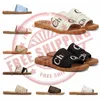 free shippingWomens Sandals fur Slippers house furry Slides Black Beige pink Canvas Lace Woody Flat Mule Square Toe luxury Ladies room Sandles loafers