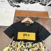 Popular girl dresses Gold patterned printing Princess dress baby skirt Size 100-160 CM kids designer clothes summer child frock 24Mar