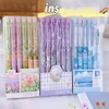 6 pçs ins canetas neutras apagáveis flor paisagem design gel caneta kawaii imprensa com borrachas papelaria coreano para escola escritório