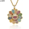 The Latest Seven Color Sunflower Iced Out Moissanite Rotatable Brass Jewelry Pendant Necklace