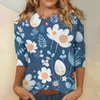 Kvinnors T -skjortor 3/4 ärm för kvinnor påsktryck grafiska tees blusar avslappnad plus storlek grundläggande toppar ungdomlig pullover ropa mujer