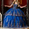 Robes de luxe bleu royal quinceanera pour 16 filles appliques dentelle perles tulle princesse robes de bal anniversaire robe de bal vestidos de 15 anos