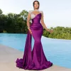 Robes de bal sirène perlées chics manches longues robes de soirée plissées encolure haute balayage train satin spécial Ocn vêtements de cérémonie 328 328