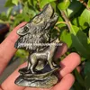 Argento naturale lucentezza oro ossidiana lupo teschio decorazioni per la casa intagliato a mano vetro vulcanico naturale pietra cristallo di quarzo statua animale Reiki guarigione campione minerale regalo