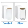 USA CA Warehouse 3-7 Days Delivery 16oz Sublimation Glass Clear Frosted Beer Cola Glass Jar With Bamboo Lid Reusable