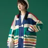 Rainbow Buggy Cardigans Kobiety Klasyczne klasyczne Vintage Harajuku Y2K Pockets Studenci Jesienne Knity Przytulne swetry rekreacyjne 240227