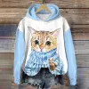 Sweatshirts Dameshoodies Grappige Kawaii Kat Dieren Print Hoodie Voor Vrouwen Sweatshirts Vrouwelijke Kleding Casual Leuke Trui Vrouw Sweatshirt