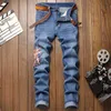 New Mens Designer Jean Hiking Pant Ripped Hip hop High Street Brand Pantalones Vaqueros Para Hombre Motorcycle Embroidery Close fitting Slim Pencil Pants Jeans