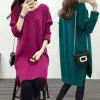 Pullovers plus storlek stickad tröja kvinnor mode överdimensionerade tröjor damer vinter lös tröja koreansk vneck lång bygel varma tröjor