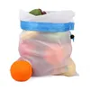 12pcs Colorful Reusable Fruit Vegetable Bags Net Bag Produce Washable Mesh Bags Kitchen Storage Bags Toys Sundries 240229