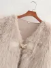Päls 2023 Autumn Winter Womens Fashion Faux Fur Khaki Long Vest Outwear Kvinnliga Claw Button är ärmlösa lösa vita jackor