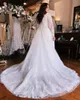 Summer Bohemian Garden Beach Plus Size Wedding Dresses A Line Sheer Long Sleeves V Neck Appliques Bridal Gowns With Split BC18312