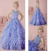 Robes de concours de petites filles portent 2021 Nouveau bijou cou perles de cristal lavande tulle robe de soirée formelle pour adolescents enfants fleurs filles 8722267