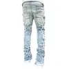 Calças femininas masculinas regular ajuste empilhado jeans remendo angustiado destruído reto denim streetwear roupas casuais jean