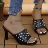 2024 Women's Summer New Metal Rivet Designer High Heels Sexy Open Toe Sandaler Casual Banket Party Flip Flop Plus Size 35-43