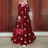 Vestido feminino vintage polka dot print robe vestido longo roupas muçulmanas islâmicas