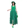 Повседневные платья QING MO 2024, летнее модное платье, женский черный, зеленый жилет, сетчатая одежда для темперамента ZXF2225