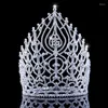 Hårklipp Miss World Crown Crsytal Heart Shape Rhinestone Stora kronor Brud Tiaras Bröllopsstegutställning Tillbehör