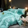 Luxury Mulberry Silk Bedding Set Silky Bed Sheet Duvet Cover Pillowcase Highend Home Textiles Solid Color Sets 240226