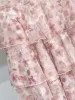 Dresses Women Summer Sweet Pink Chiffon Two Pieces Set Korean Short Sleeve Top and Ruffles Patchwork Long Cake Skirts Sets